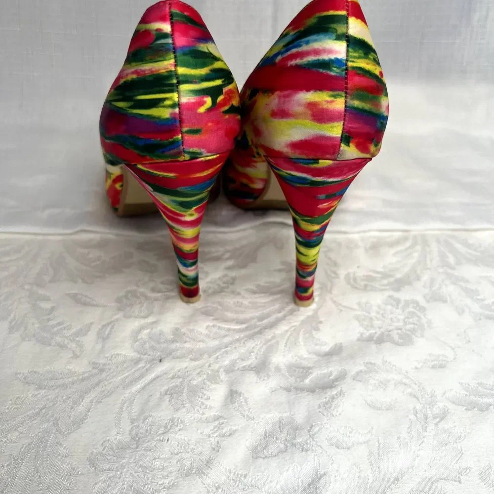Call It Spring Open Toe Neon Multi Color Pumps Size 7 - Picture 3 of 8